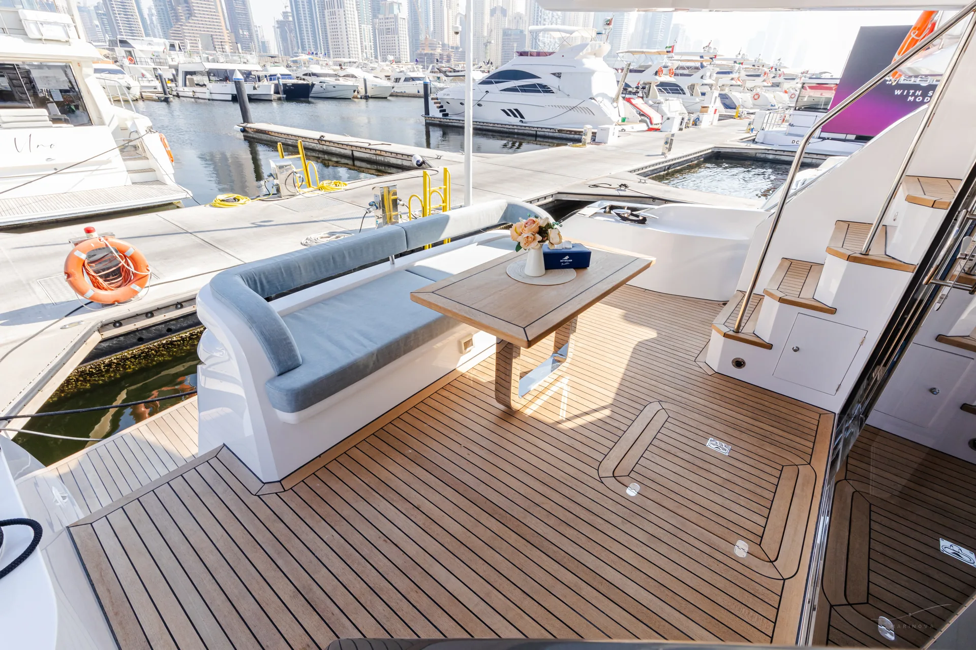 Bianco 56 aft deck lounge at Dubai Harbour