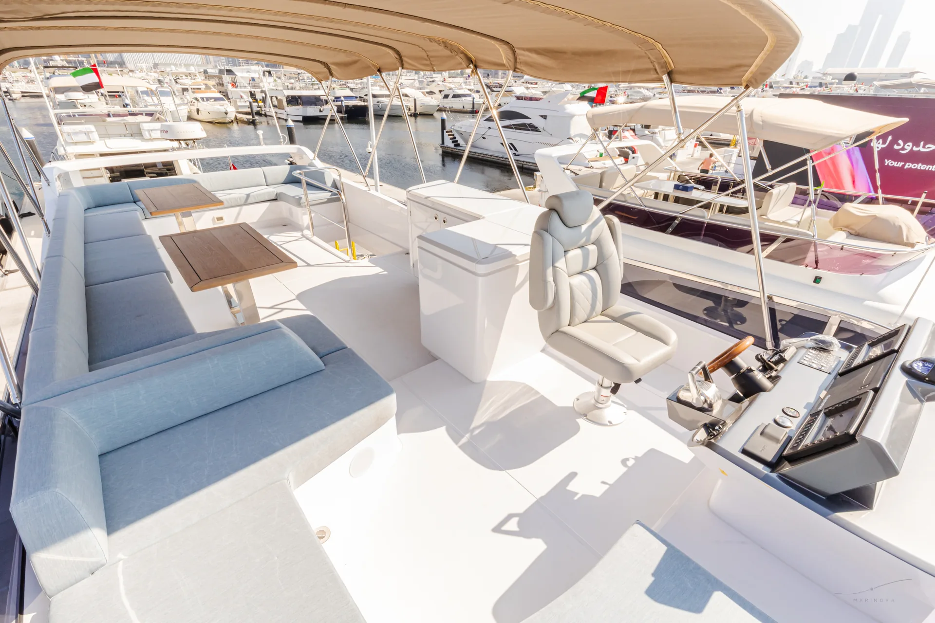 Bianco 56 flybridge helm and lounge