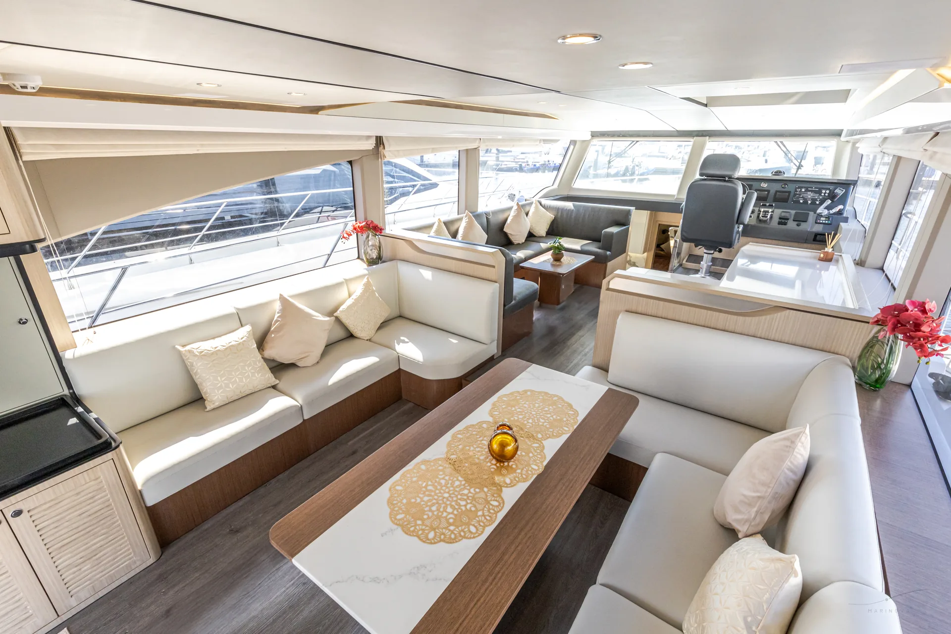 Bianco 56 saloon looking toward the helm