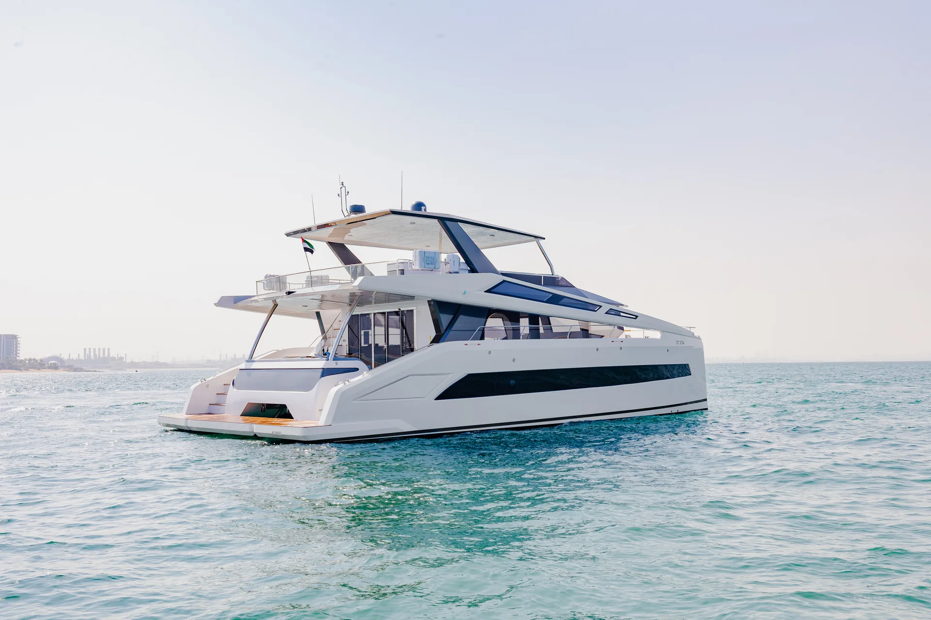 Isla 60 catamaran side profile on open Dubai water