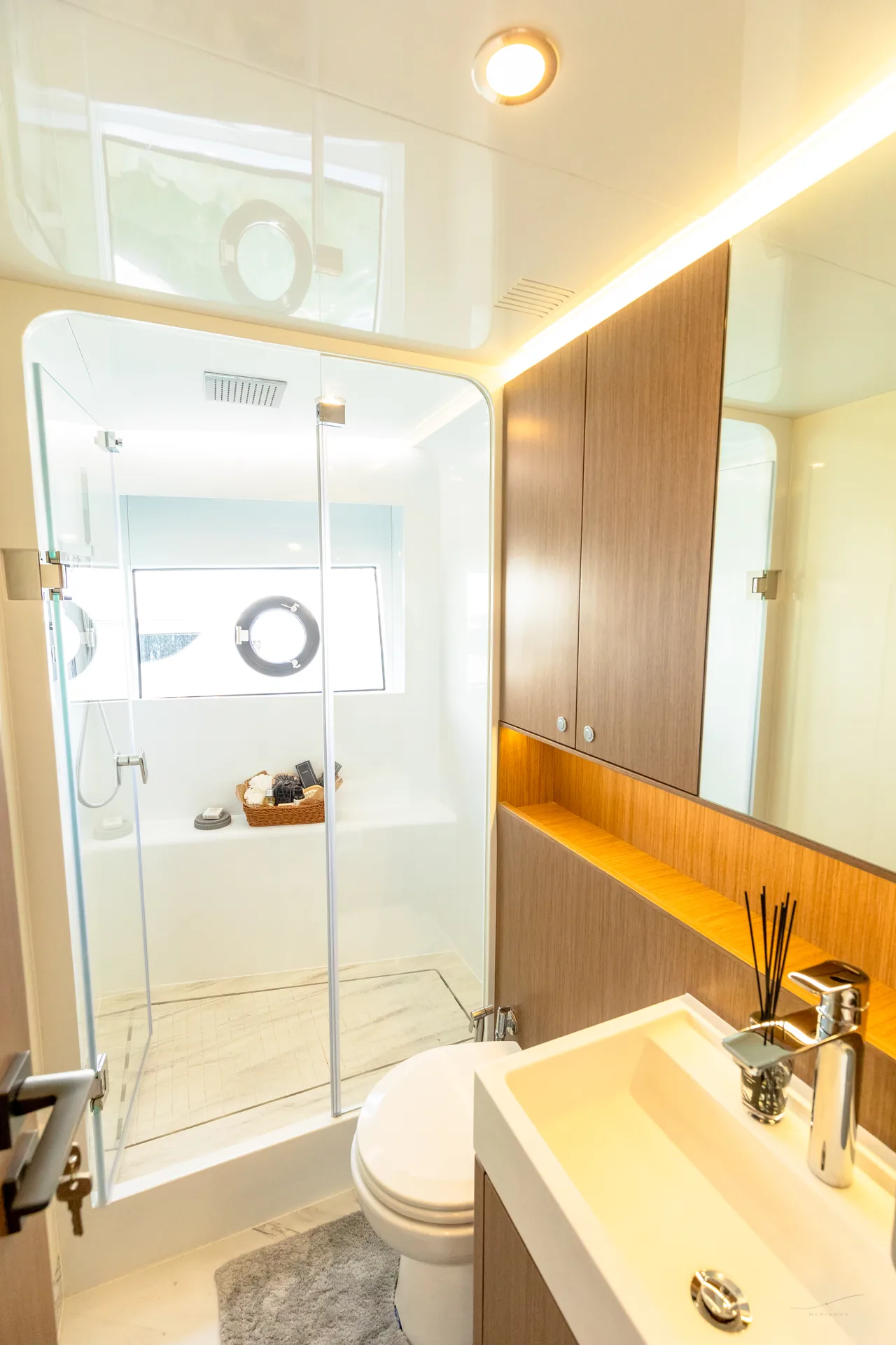 Vela 63 en-suite bathroom with glass shower