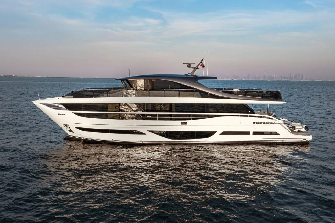 Marinova Celeste 95 yacht with the Dubai skyline