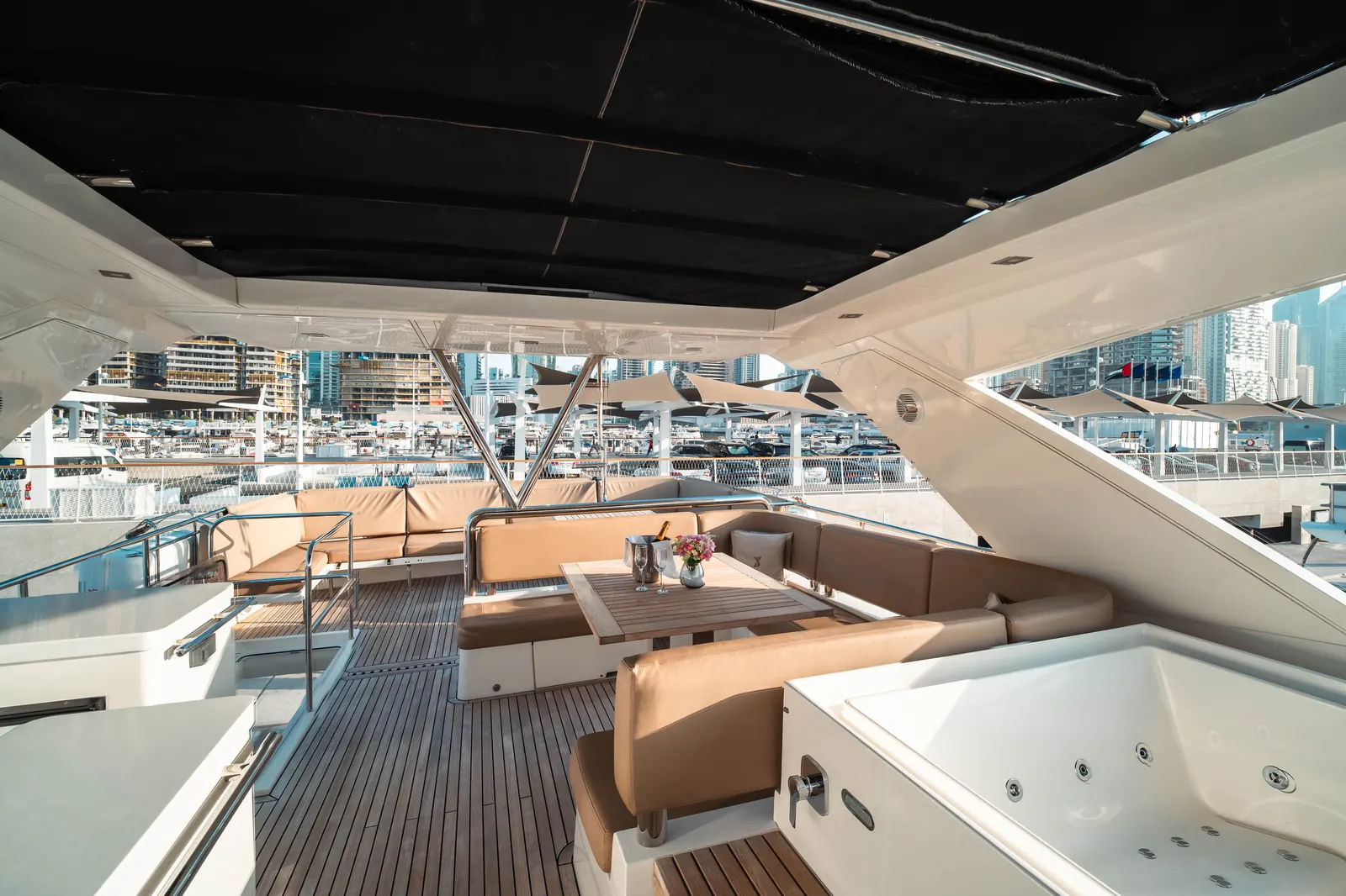 Crystal 78 flybridge dining area