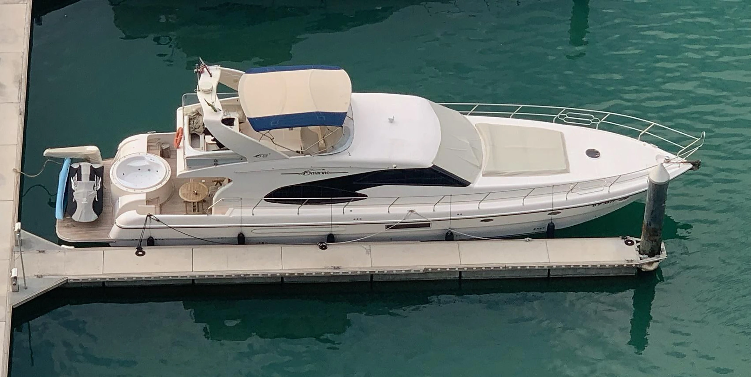 68 feet yacht rental Dubai aerial view of Eternity with the aft deck jacuzzi