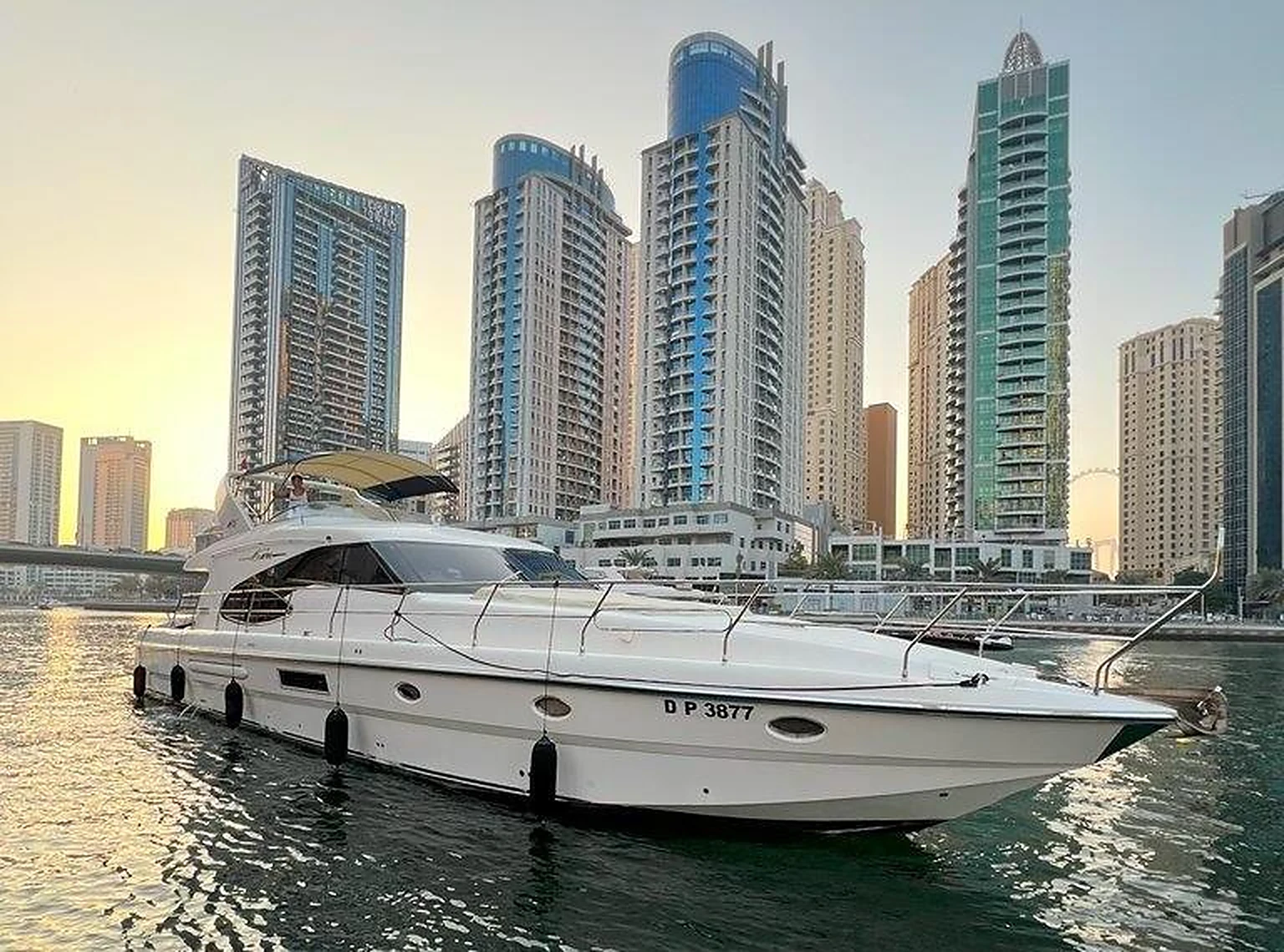 68 feet yacht rental Dubai exterior profile of Eternity at the marina