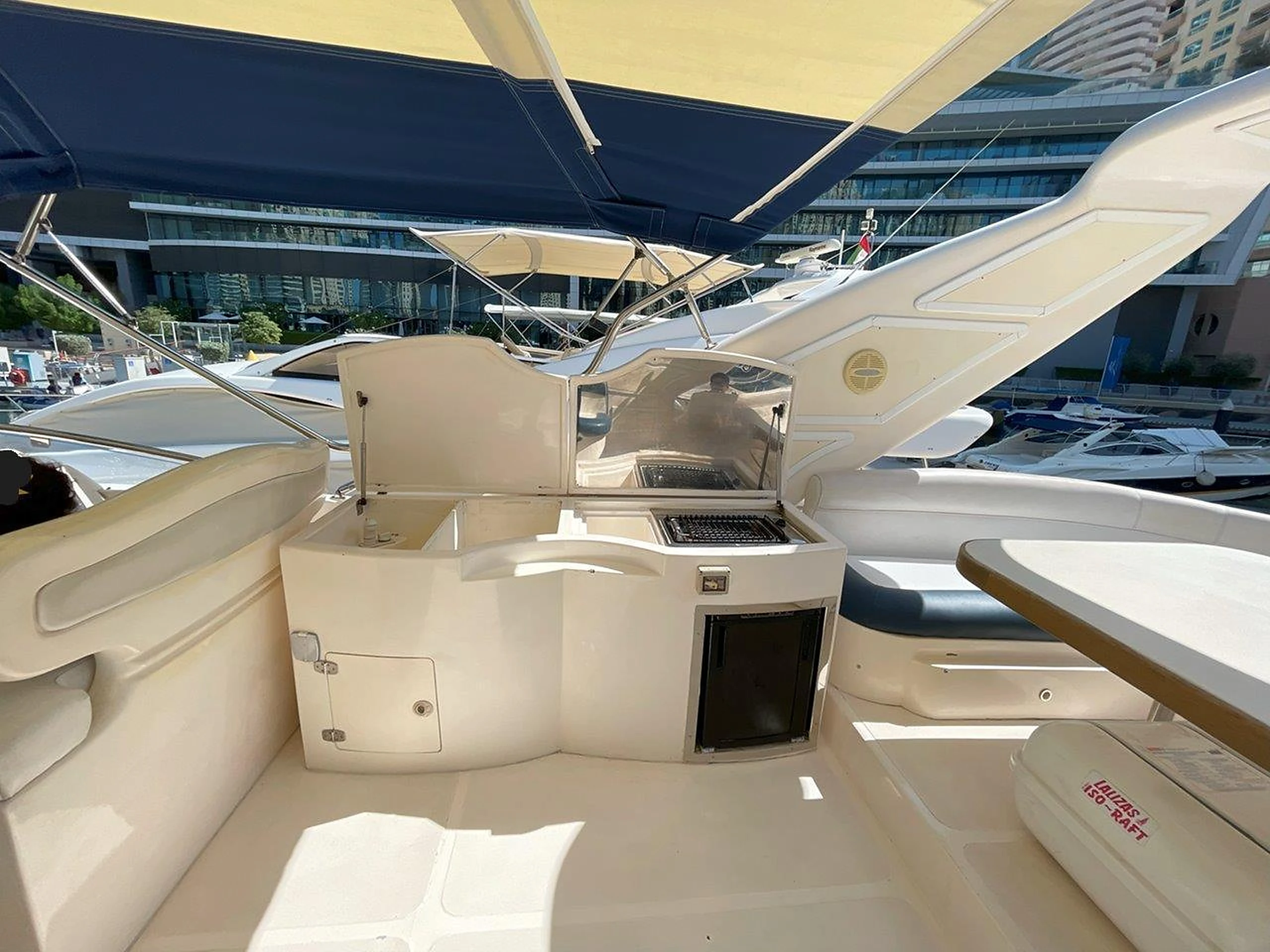 68 feet yacht rental Dubai flybridge lounge and service counter aboard Eternity