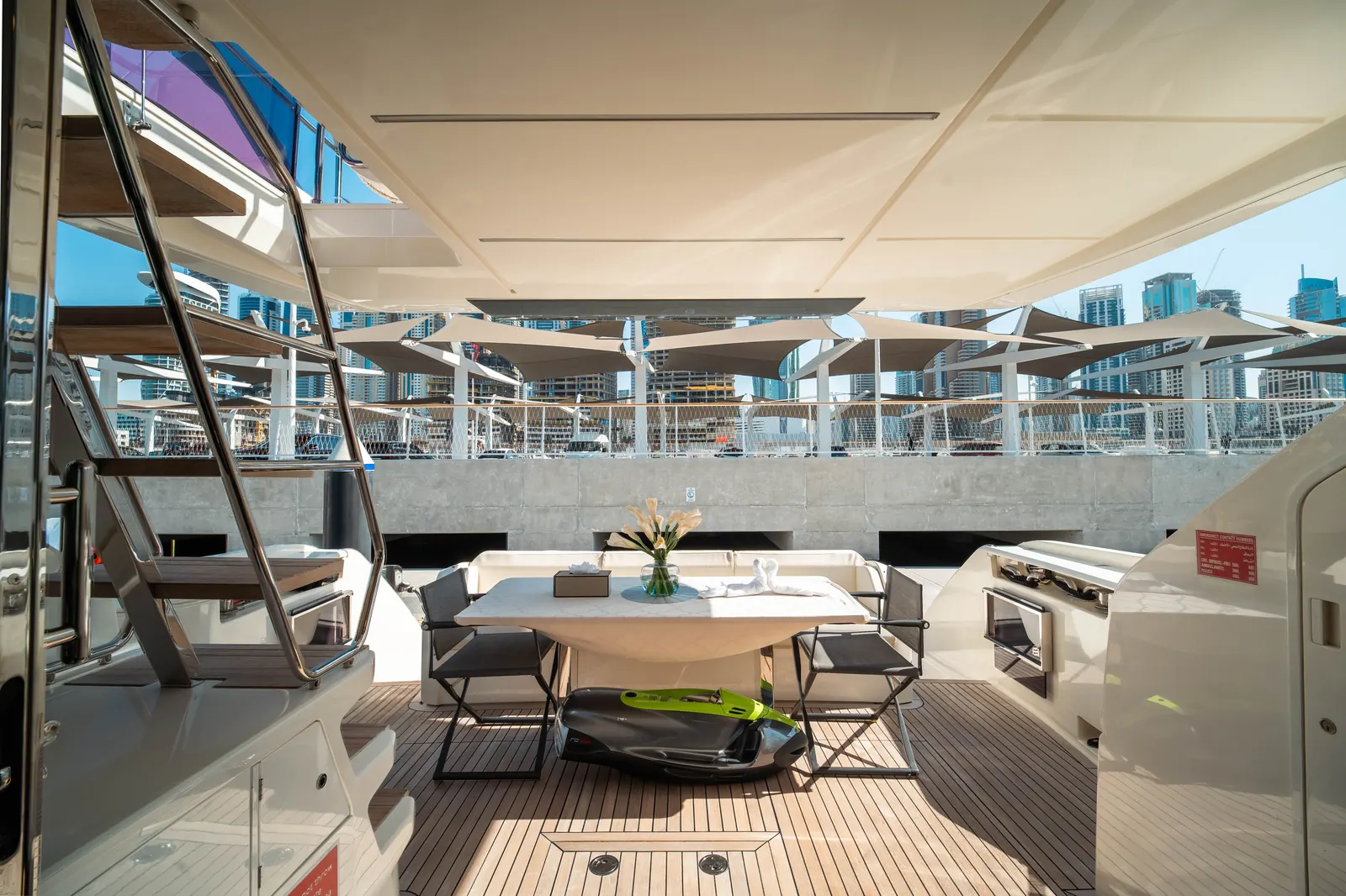 Ferretti 67 aft deck set for guests