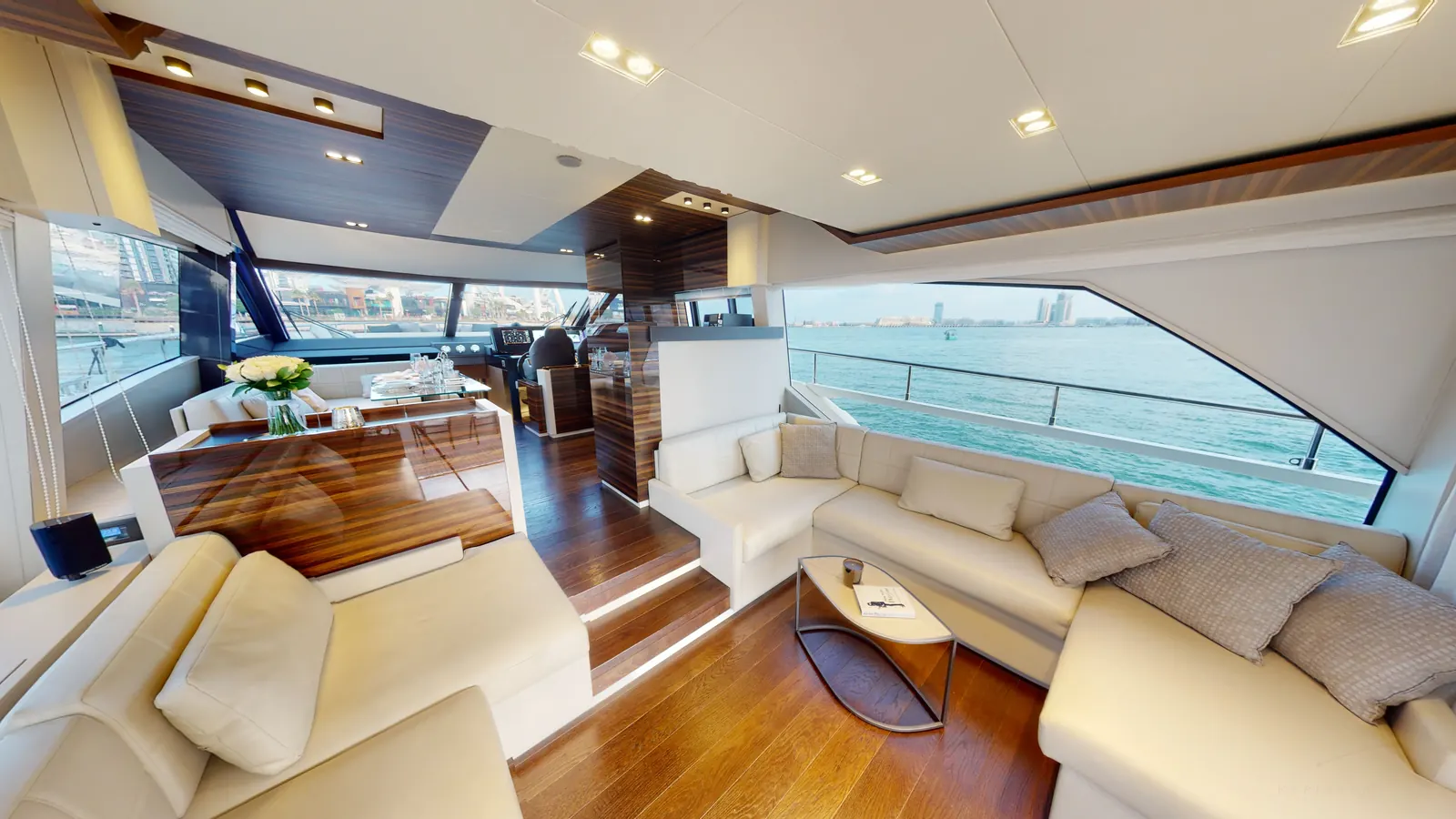 Ferretti 67 split-level main saloon