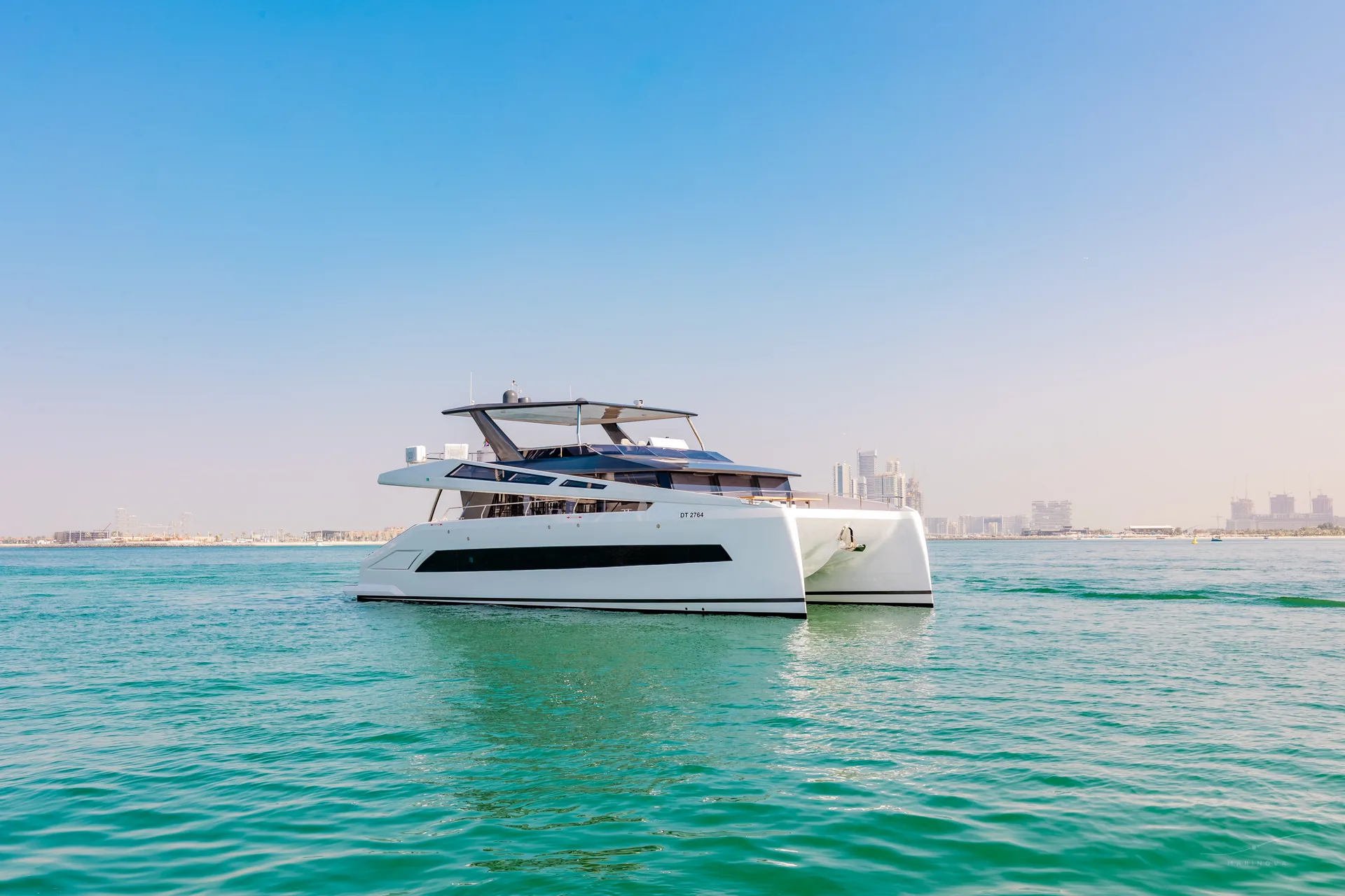 Isla 60 twin-hull catamaran architecture from aft