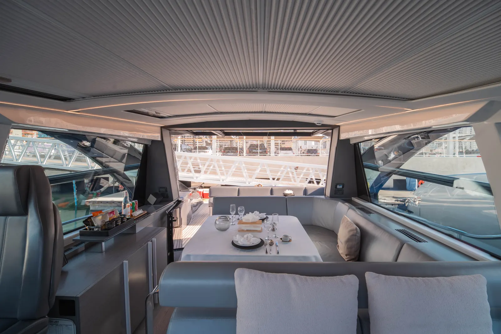Shark 52 saloon aft lounge